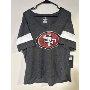 San Francisco 49ers New Womens Rhinestone Bling V-Neck T-shirt Distressed  XL